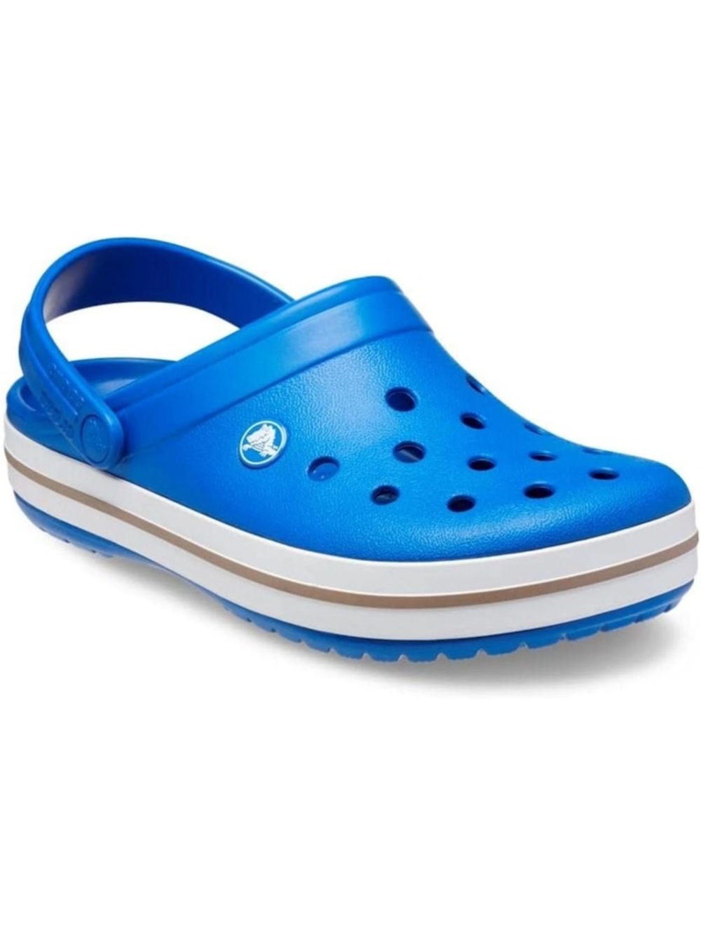 CROCS Kids' Classic Clog in Bright Blue with White & Tan Stripes